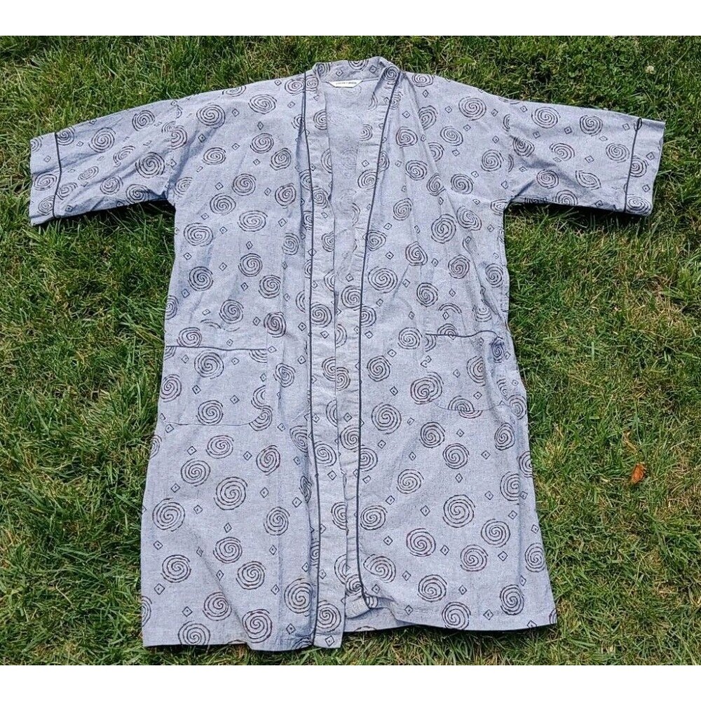 VTG Pierre Cardin Linen Kimono Duster Jacket Abstract Swirl Print Artsy Boho